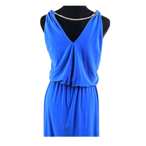 MSK Royal Blue Dress with Gold Tones Snake Chain Halter Top - Picture 6 of 11